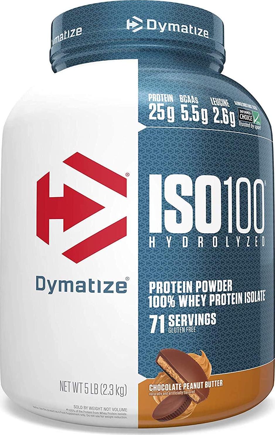 Dymatize ISO100 - 100% Hydrolyzed Whey Protein Isolate - Chocolate Peanut Butter, 5lbs/2.3kg
