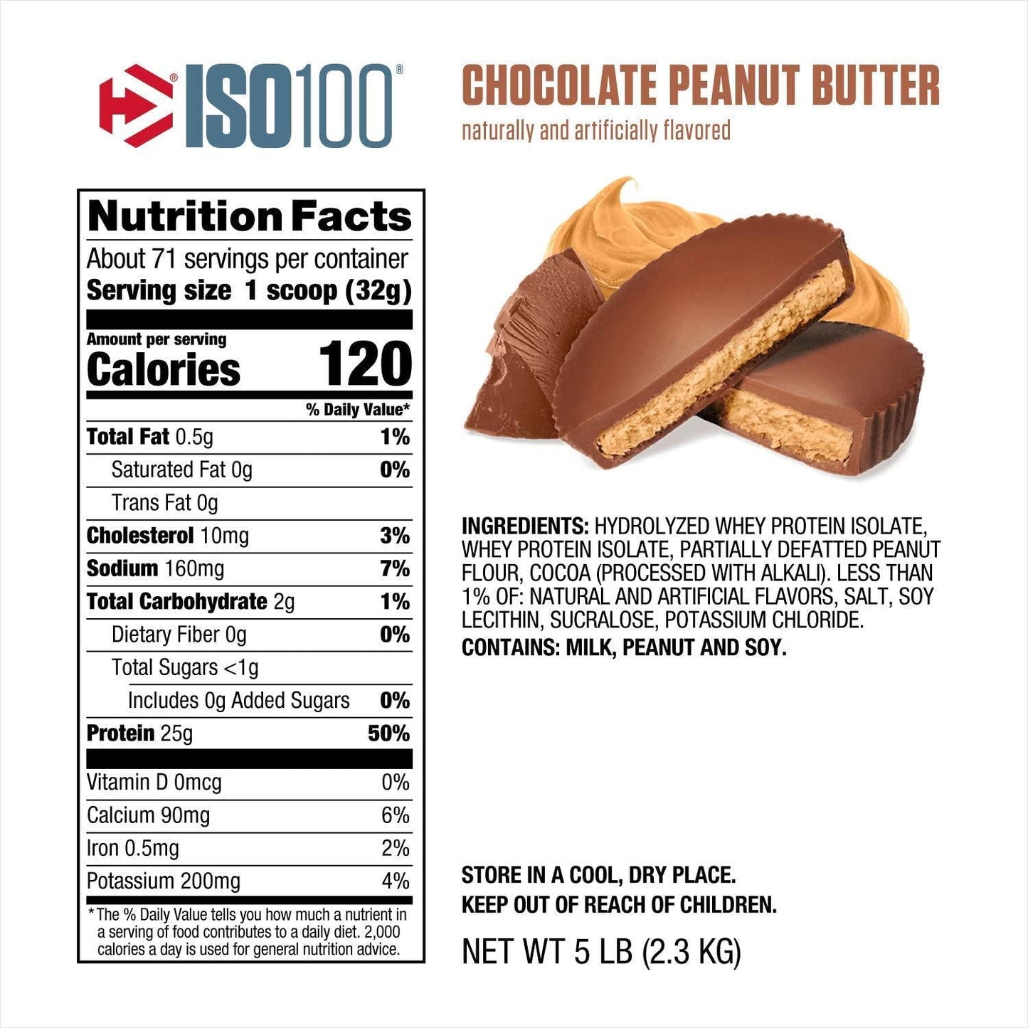 Dymatize ISO100 - 100% Hydrolyzed Whey Protein Isolate - Chocolate Peanut Butter, 5lbs/2.3kg