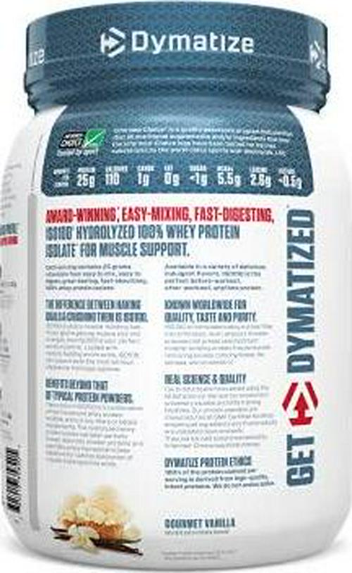 Dymatize ISO100 Hydrolyzed Protein Powder, 100% Whey Isolate Protein, 25g of Protein, 5.5g BCAAs, Gluten Free, Fast Absorbing, Easy Digesting, Gourmet Vanilla, 20 Servings