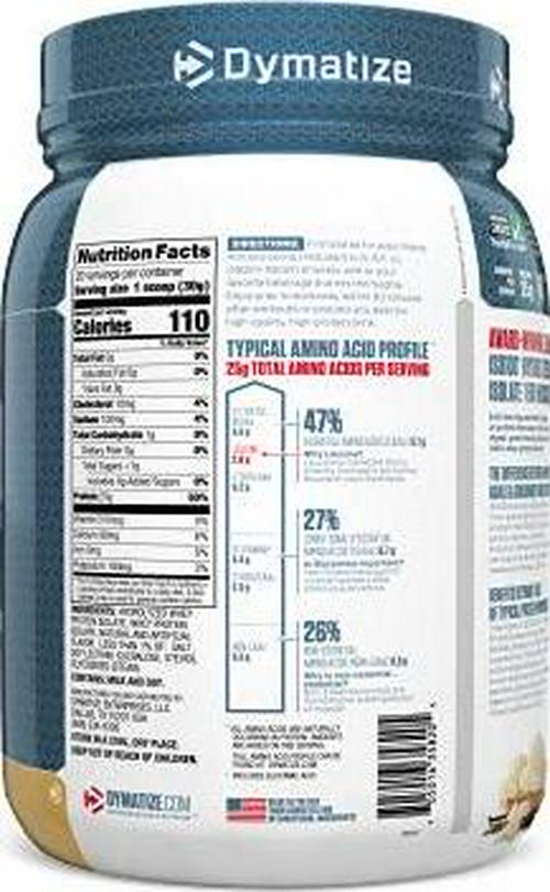 Dymatize ISO100 Hydrolyzed Protein Powder, 100% Whey Isolate Protein, 25g of Protein, 5.5g BCAAs, Gluten Free, Fast Absorbing, Easy Digesting, Gourmet Vanilla, 20 Servings