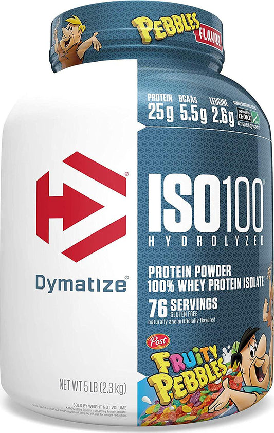 Dymatize ISO100 Hydrolyzed Protein Powder, 100% Whey Isolate Protein, 25g of Protein, 5.5g BCAAs, Gluten Free, Fast Absorbing, Easy Digesting, Fruity Pebbles, 5 Pound