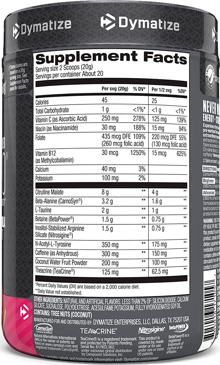 Dymatize PreW.O. Pre Workout Powder,, Cherry Watermelon 400 grams