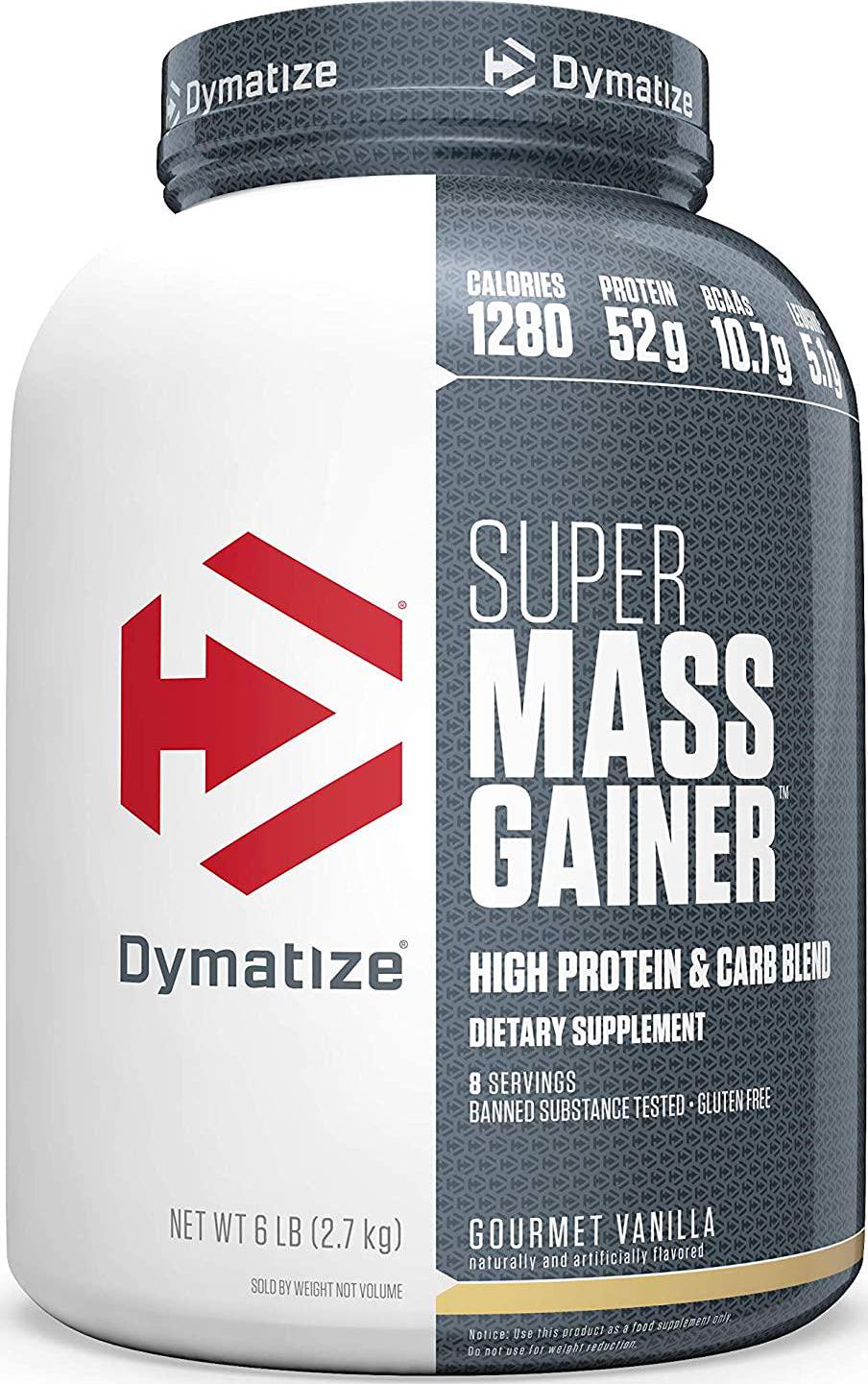 Dymatize Super Mass Gainer Protein Powder, 1280 Calories and 52g Protein, Gain Strength and Size Quickly, 10.7g BCAAs, Mixes Easily, Tastes Delicious, Gourmet Vanilla, 6 lbs, Gourmet Vanilla, 96.0 Ounce