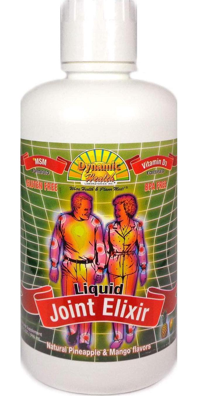 Dynamic Health Liquid Joint Elixir with MSM Supplement, Pineapple and Mango, 32 Ounce
