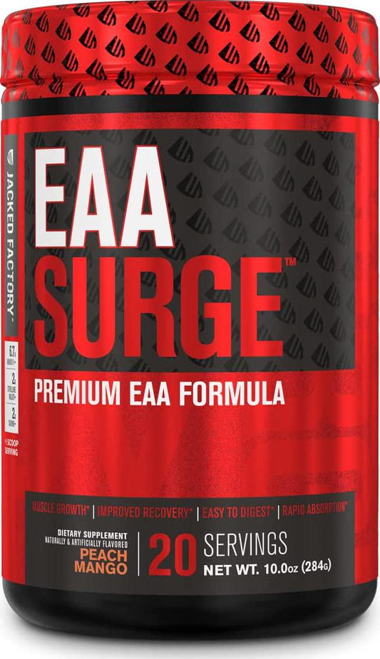 EAA Surge Premium EAA Supplement - 9 Essential Amino Acids Intra Workout Powder w/L-Citrulline, Taurine, and More for Muscle Building, Strength, Pumps, Endurance, Recovery - Peach Mango, 20sv