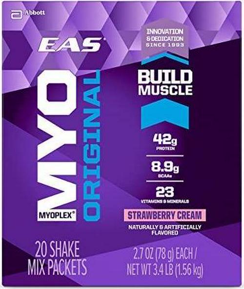 EAS Myoplex Original Protein Shake Mix Packets, Strawberry Cream, 2.7 oz packets, 20 servings