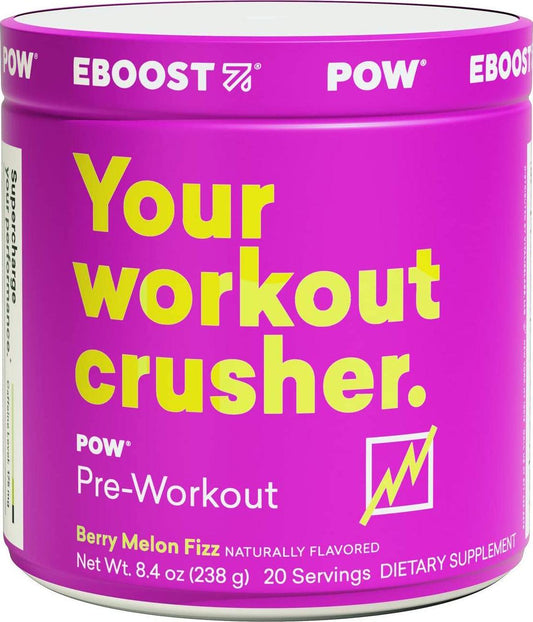 EBOOST POW Natural Pre-Workout 20 Servings - Berry Melon Fizz - A Pre Workout Supplement for Performance, Joint Mobility Support, Energy, Focus - Men and Women - Non-GMO, Gluten-Free, No Creatine