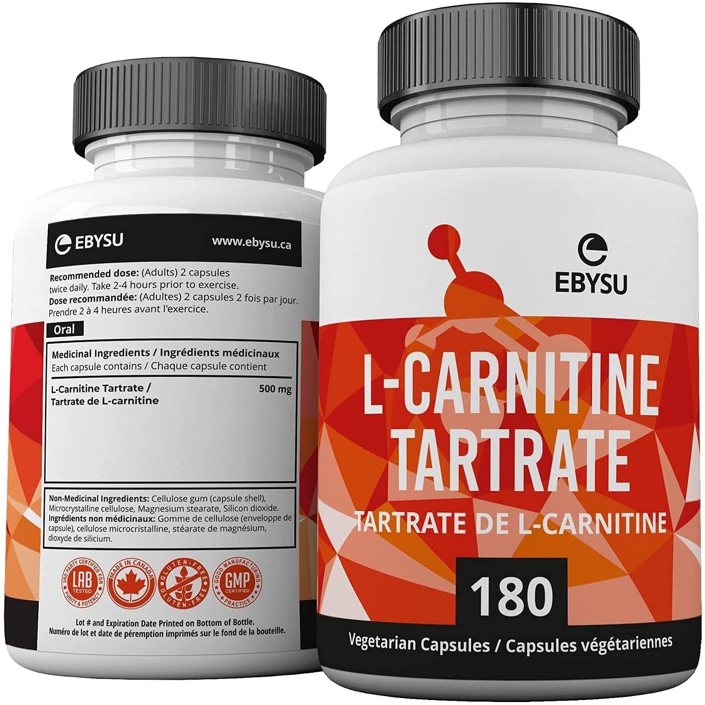 EBYSU L-Carnitine Tartrate - 180 Capsules 1000mg Max Strength Pure L Carnitine Supplement