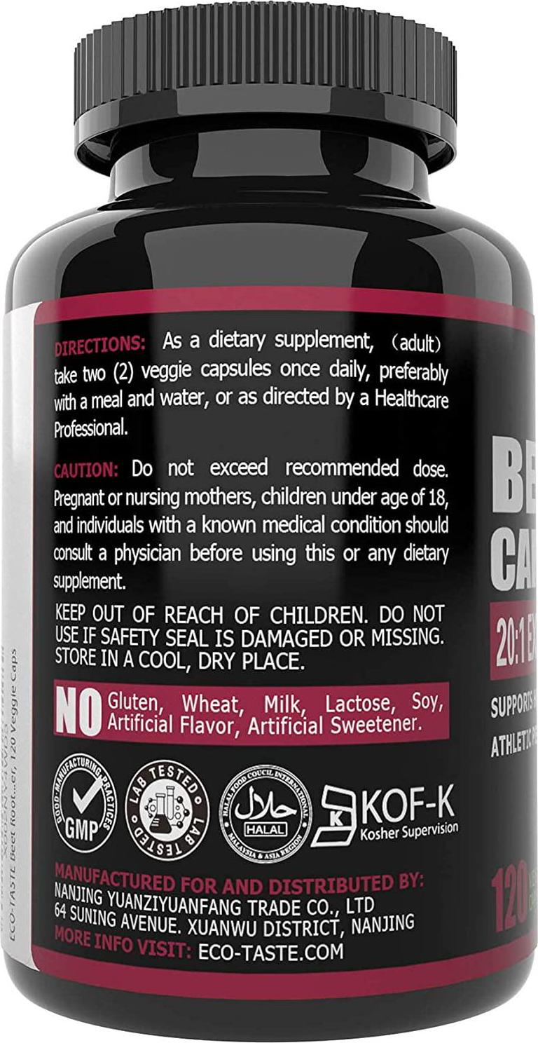 ECO-TASTE Beet Root Capsules – 20:1 Extract with Black Pepper, 120 Veggie Caps