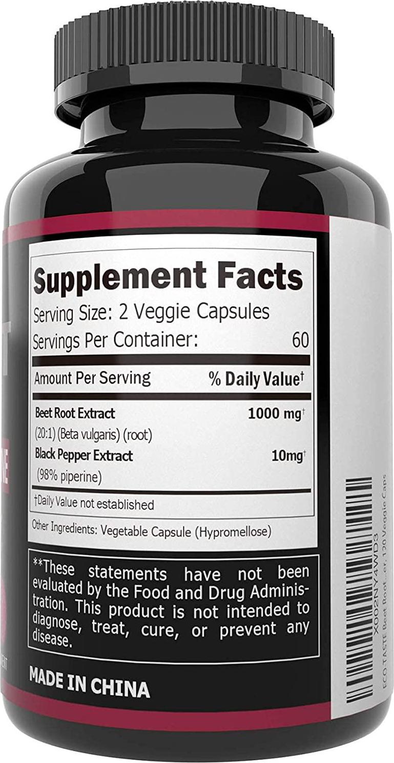 ECO-TASTE Beet Root Capsules – 20:1 Extract with Black Pepper, 120 Veggie Caps