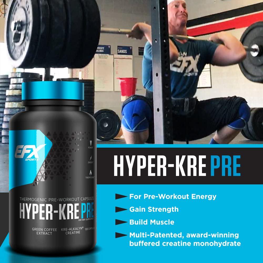 EFX Hyper-Kre Pre | PH Correct Creatine Monohydrate Preworkout Formula | Patented Formula, Gain Strength, Build Muscle and Enhance Performance | (120 Capsules)