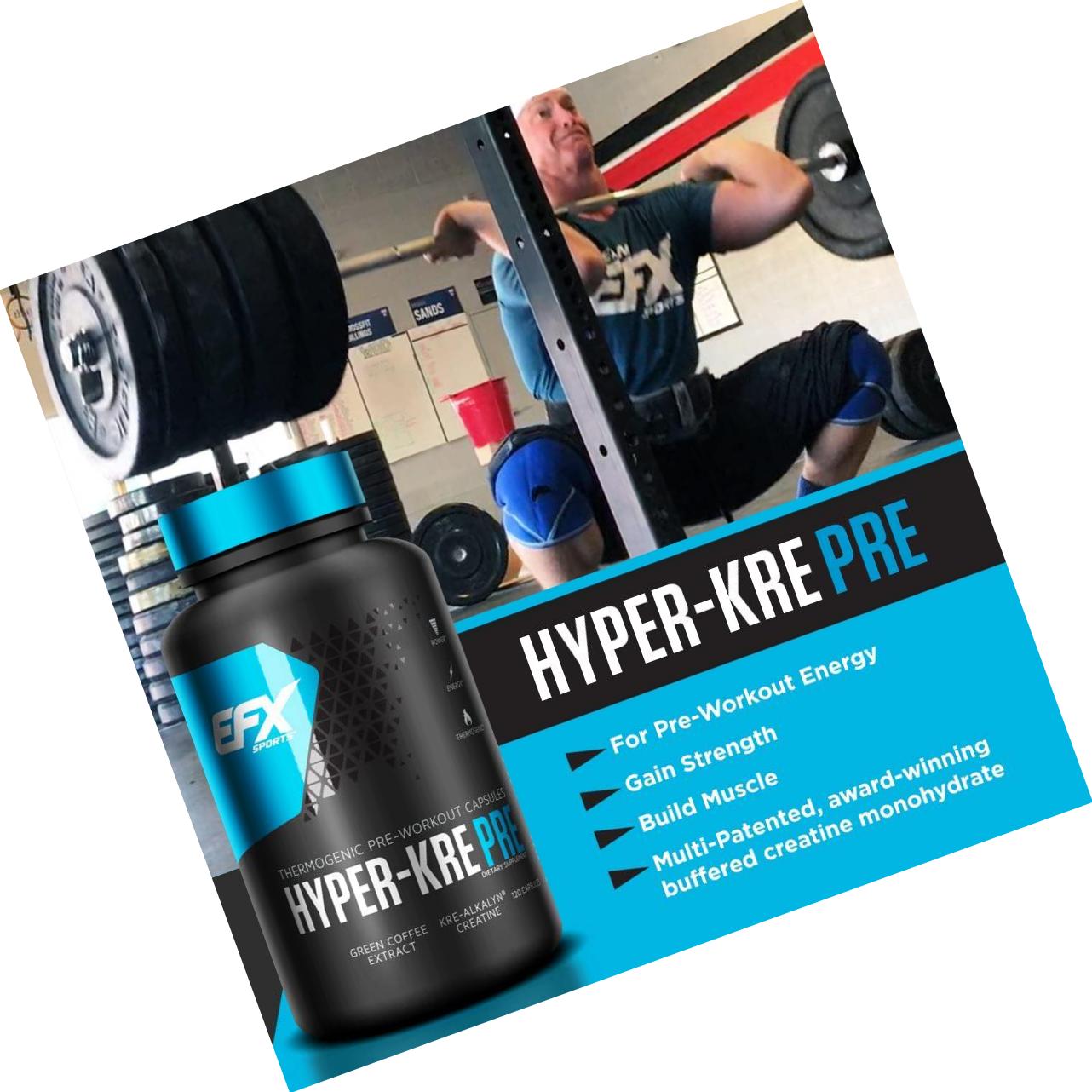 EFX Hyper-Kre Pre | PH Correct Creatine Monohydrate Preworkout Formula | Patented Formula, Gain Strength, Build Muscle and Enhance Performance | (120 Capsules)