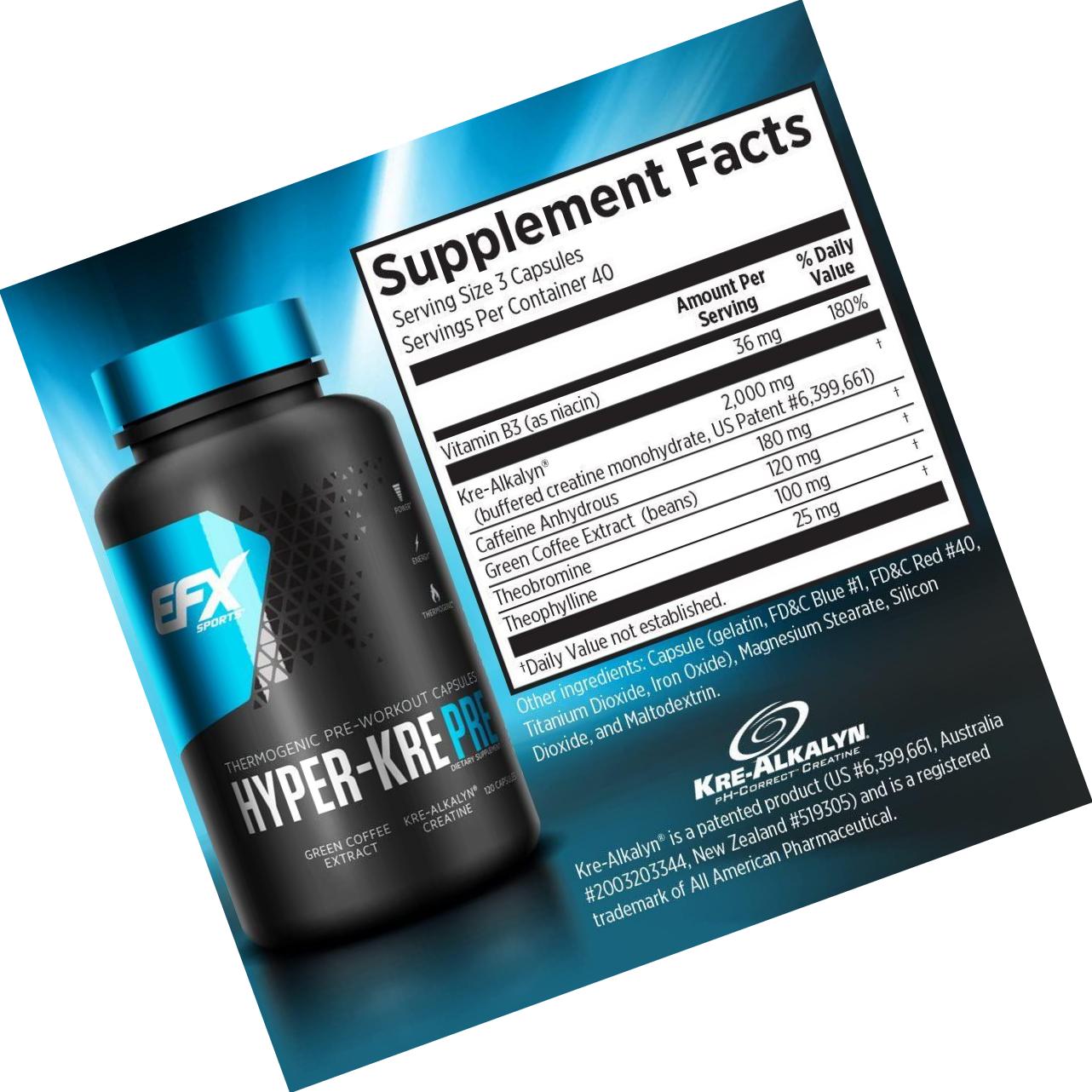 EFX Hyper-Kre Pre | PH Correct Creatine Monohydrate Preworkout Formula | Patented Formula, Gain Strength, Build Muscle and Enhance Performance | (120 Capsules)