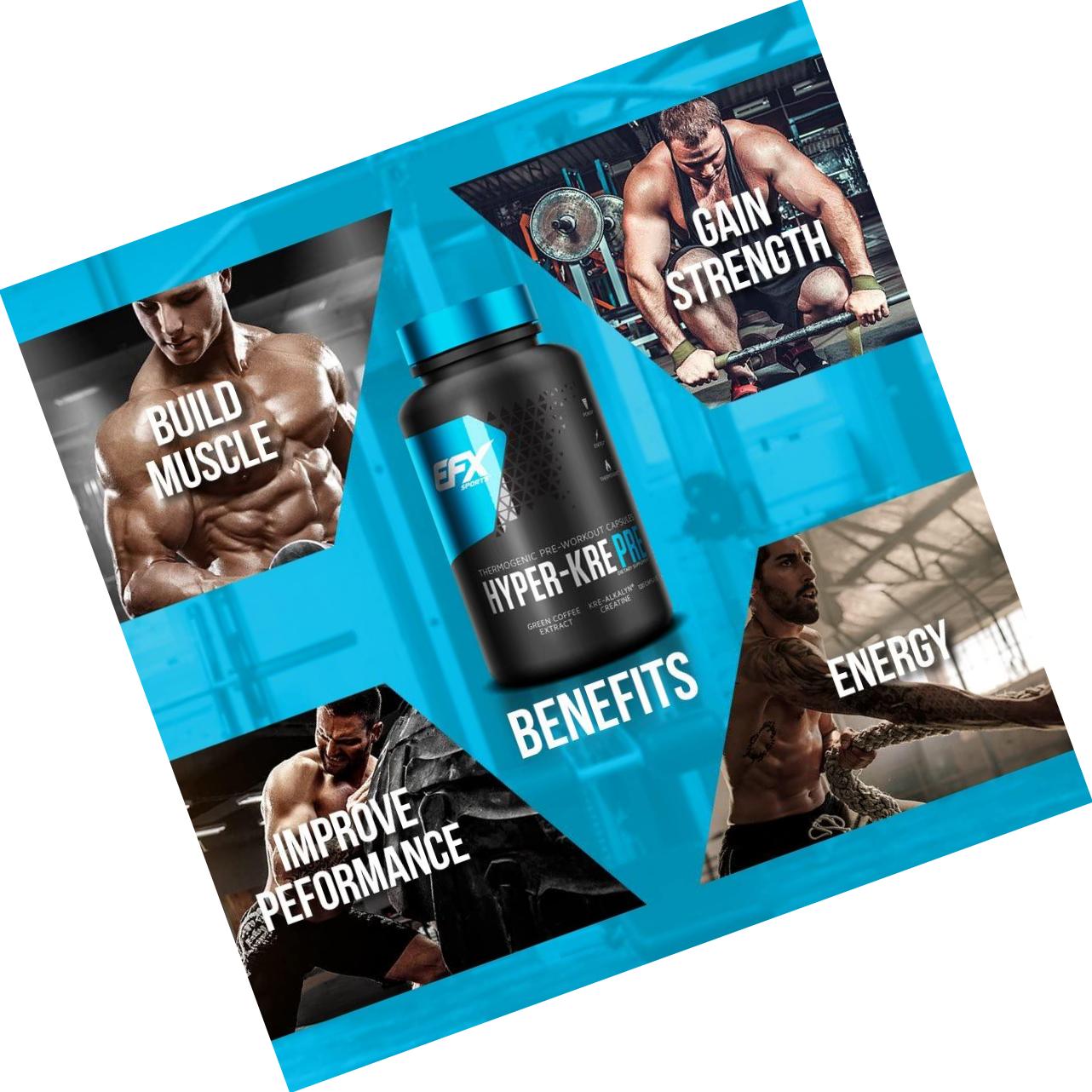 EFX Hyper-Kre Pre | PH Correct Creatine Monohydrate Preworkout Formula | Patented Formula, Gain Strength, Build Muscle and Enhance Performance | (120 Capsules)