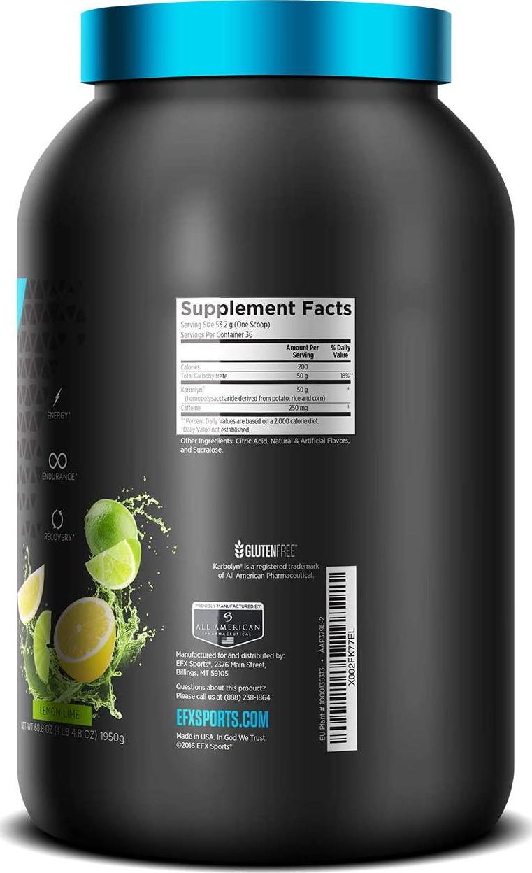 EFX Sports Karbolyn Energy | Pre-Workout Carbohydrate Supplement Powder + Added Energy | Carb Load, Energize, Improve Faster | Easy to Mix | Lemon Lime (4 LB 4.8 OZ)