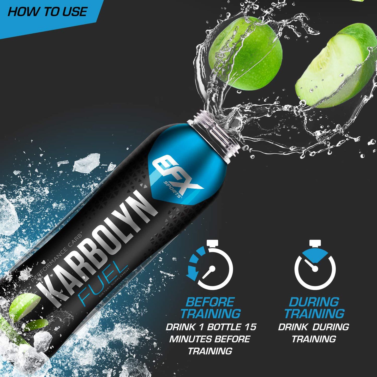 EFX Sports Karbolyn Fuel RTD | Pre, Intra, Post Workout Carbohydrate Supplement | Carb Load, Energize, Improve and Recover Faster | Green Apple (12 Bottles, 16 fluid oz)