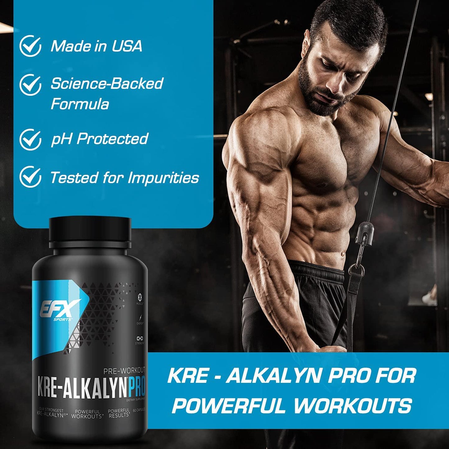 EFX Sports Kre-Alkalyn PRO PH Correct Creatine Monohydrate Pre Workout Supplement Multi-Patented Muscle Building Capsules for Endurance, Energy, and Strength for Men and Women