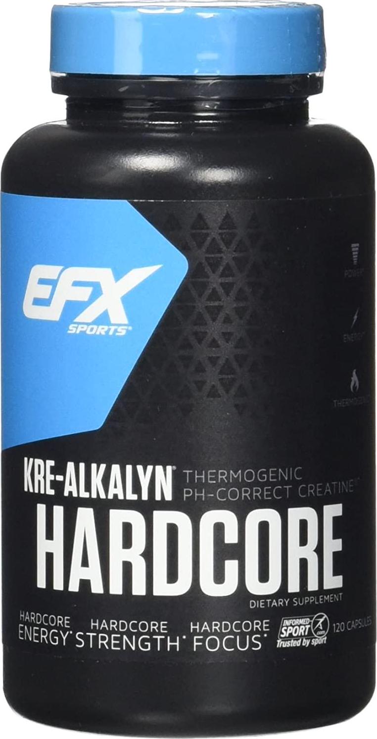 EFX Sports Kre-Alkalyn Hardcore | PH Correct Creatine Monohydrate Pre-Workout Energy| Patented Formula, Gain Strength, Build Muscle and Enhance Performance - 120 Capsules / 40 Servings