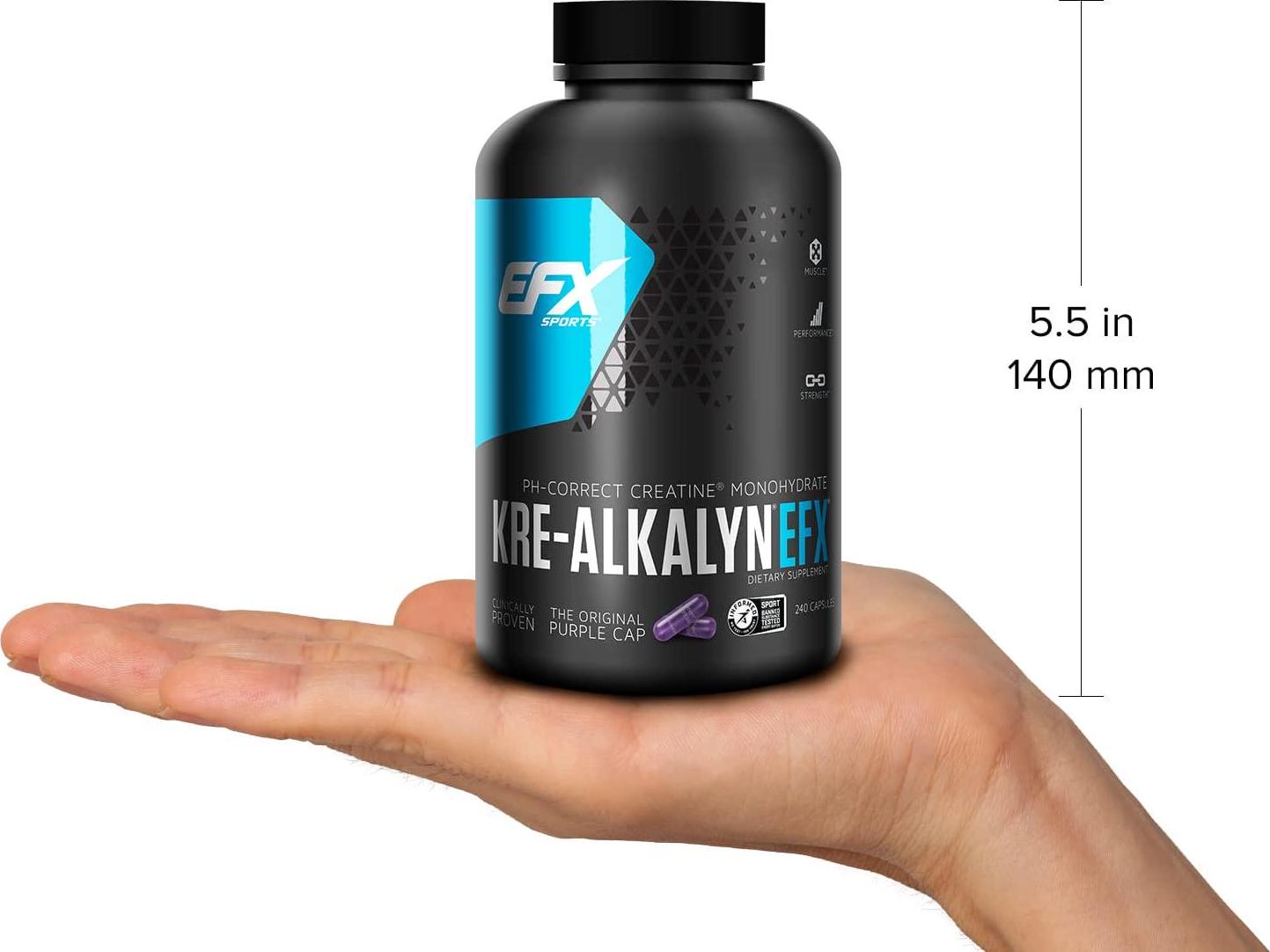 EFX Sports Kre-Alkalyn | PH-Correct Creatine Monohydrate | Multi-Patented Formula, Gain Strength, Build Muscle and Enhance Performance - 240 Capsules / 120 Servings