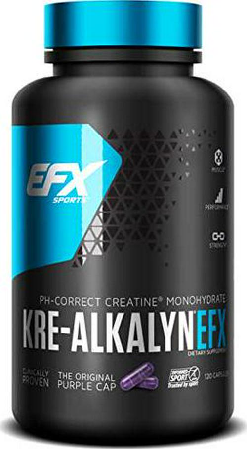 EFX Sports Kre-Alkalyn | PH-Correct Creatine Monohydrate | Multi-Patented Formula, Gain Strength, Build Muscle and Enhance Performance - 120 Capsules / 60 Servings