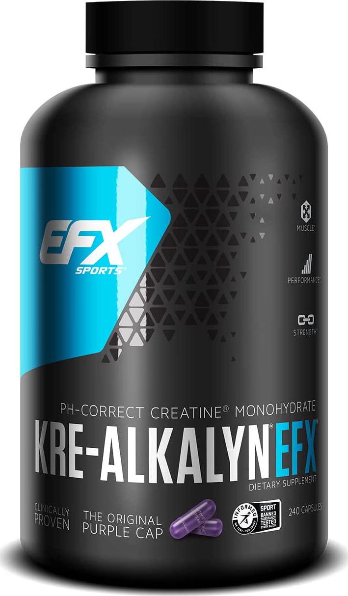 EFX Sports Kre-Alkalyn | PH-Correct Creatine Monohydrate | Multi-Patented Formula, Gain Strength, Build Muscle and Enhance Performance - 240 Capsules / 120 Servings