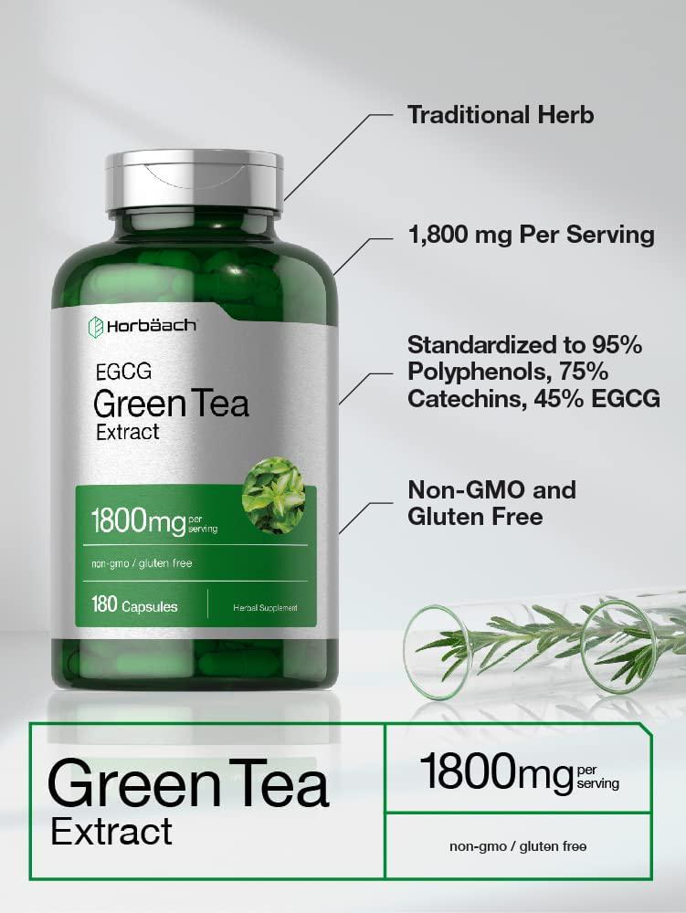 EGCG Green Tea Extract Pills | 1200 mg 180 Capsules | Max Potency | Non-GMO and Gluten Free Supplement | by Horbaach