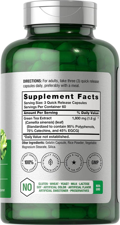 EGCG Green Tea Extract Pills | 1200 mg 180 Capsules | Max Potency | Non-GMO and Gluten Free Supplement | by Horbaach