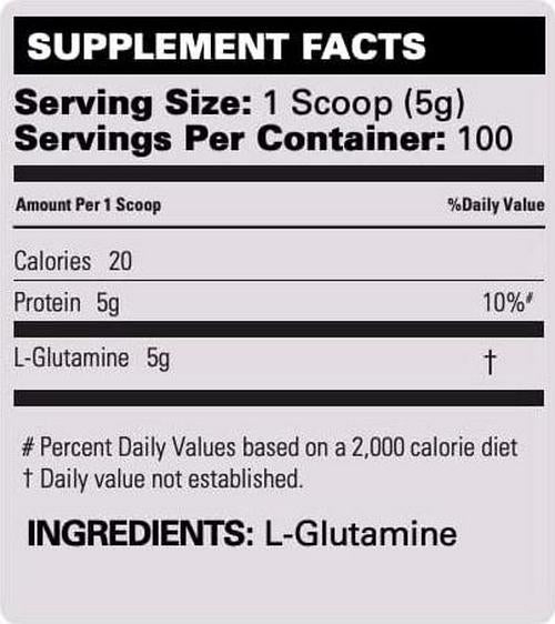 EHP Labs Glutamine Recovery Amino Acids (500g) Improves Protein Metabolism, Improves Focus and Concentration - 100 Servings