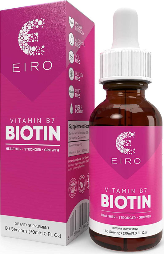 EIRO Biotin Liquid Drops | 6000mcg per serving | Healthier, Stronger, Faster - Hair and Nails | Superior Absorption
