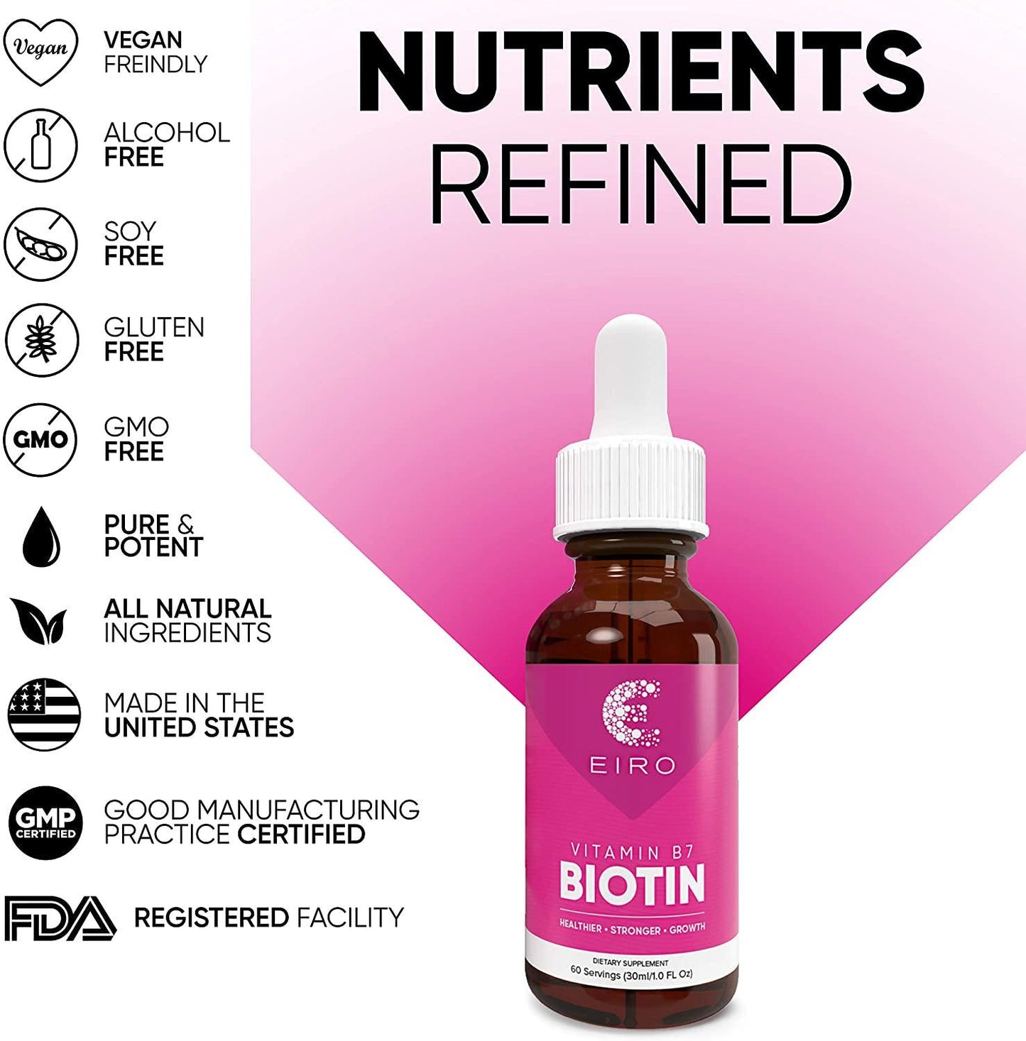 EIRO Biotin Liquid Drops | 6000mcg per serving | Healthier, Stronger, Faster - Hair and Nails | Superior Absorption