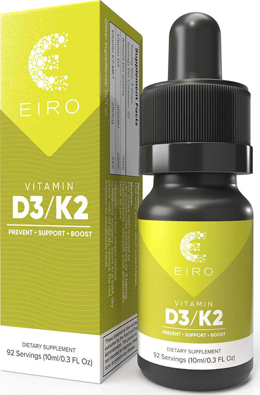 EIRO Vitamin D3 + K2 (MK7) │ D3 2000UI + K2 25mcg Per Serving │ Liquid Drop Supplement for Superior Absorption │Prevent • Support • Boost│