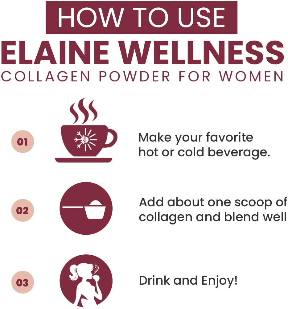 ELAINE Wellness Collagen Powder for Women, Protein Supplement to Support Hair, Skin, Nails and Joints, Pasture-Raised Bovine Hydrolyzed Collagen Peptides Dissolve Easily, Unflavored, 30 Servings