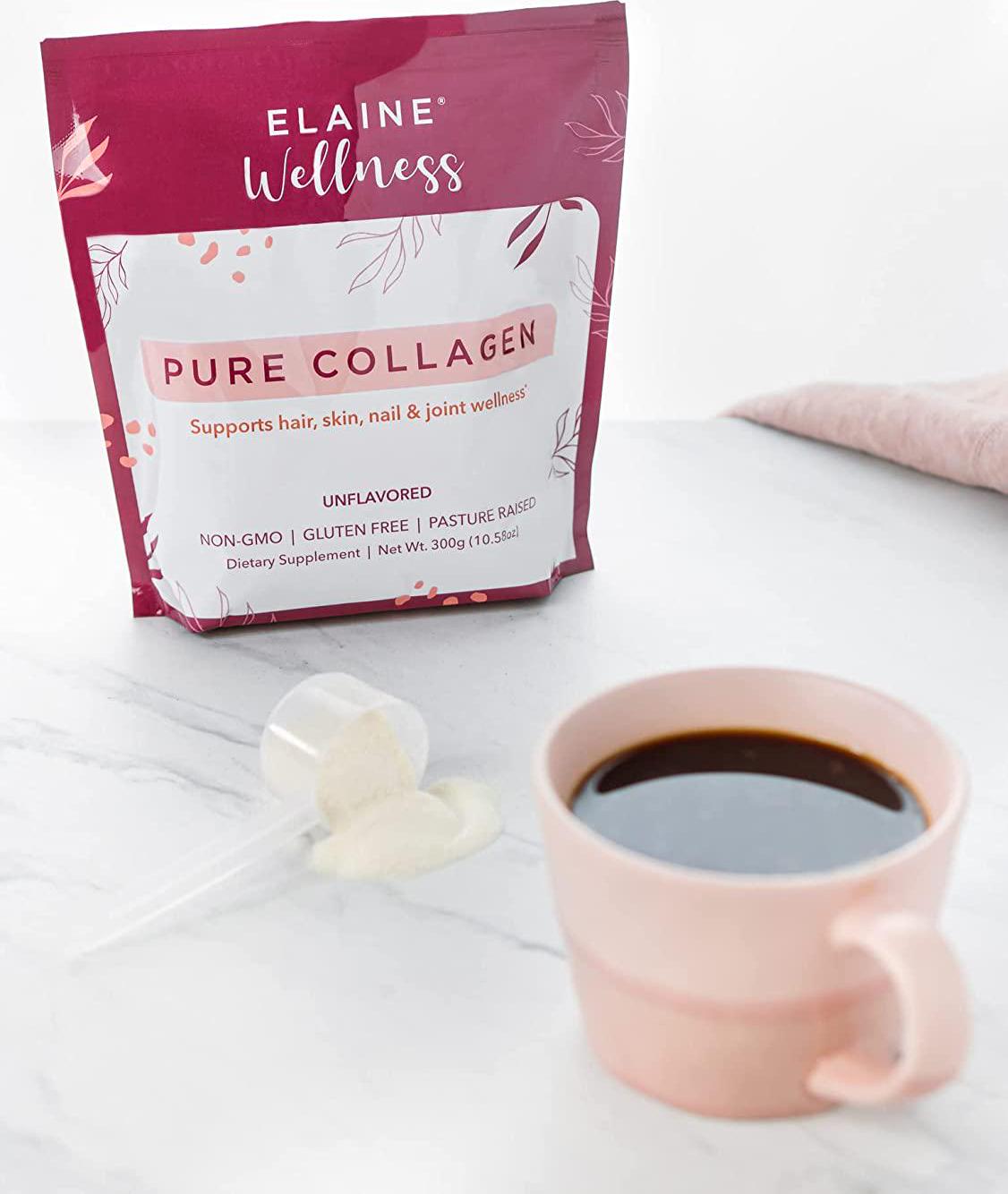 ELAINE Wellness Collagen Powder for Women, Protein Supplement to Support Hair, Skin, Nails and Joints, Pasture-Raised Bovine Hydrolyzed Collagen Peptides Dissolve Easily, Unflavored, 30 Servings