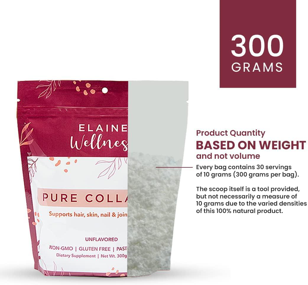 ELAINE Wellness Collagen Powder for Women, Protein Supplement to Support Hair, Skin, Nails and Joints, Pasture-Raised Bovine Hydrolyzed Collagen Peptides Dissolve Easily, Unflavored, 30 Servings