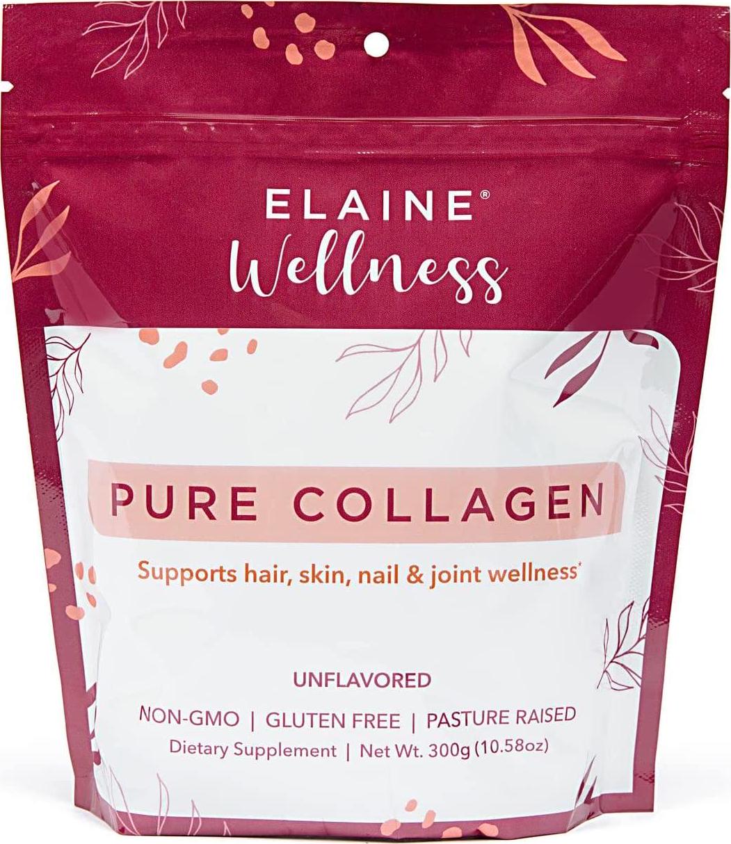 ELAINE Wellness Collagen Powder for Women, Protein Supplement to Support Hair, Skin, Nails and Joints, Pasture-Raised Bovine Hydrolyzed Collagen Peptides Dissolve Easily, Unflavored, 30 Servings