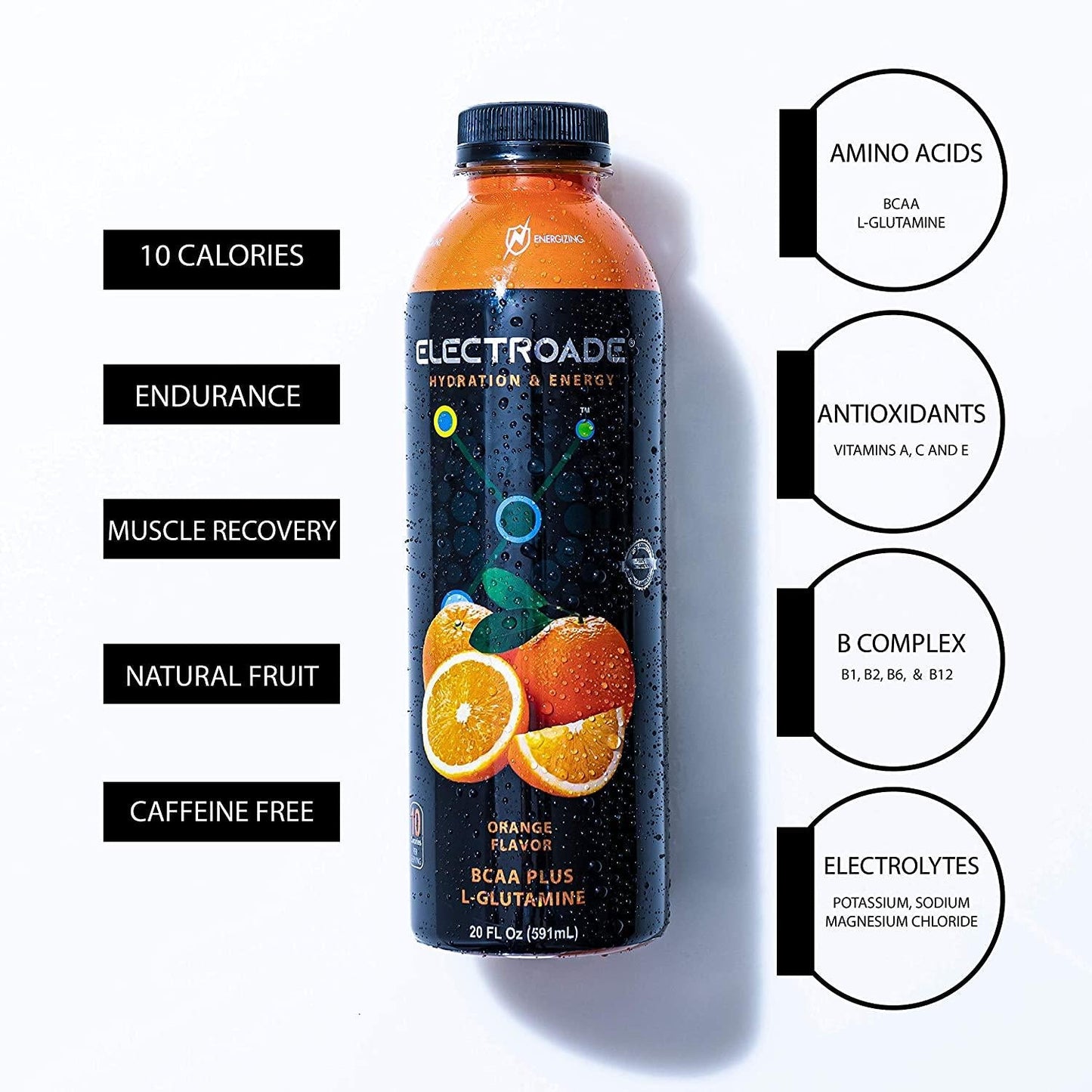 ELECTROADE - Electrolyte Solution Beverage - Extreme Hydrating Drink with BCAA and L-GLutamine - 20oz Bottle - Pineapple Mango Flavor - Orange Flavor -12 Pack