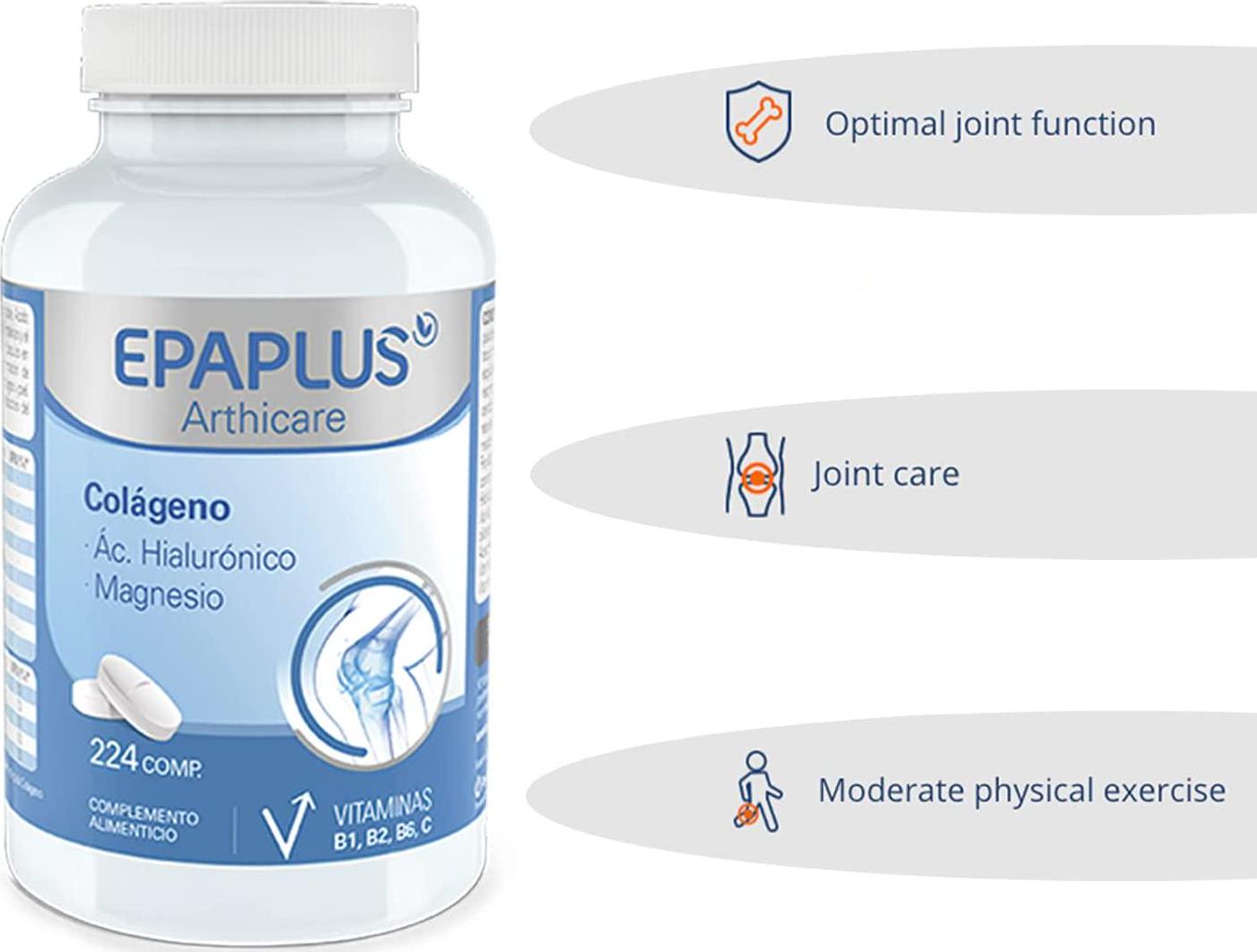 EPAPLUS ARTHICARE Collagen + Hyaluronic + Magnesium 224 Tablets - Health Care - Nutritious Supplement - Helps The Function of Bones and Muscles - Helps with Tiredness and Fatigue - with Vitamins