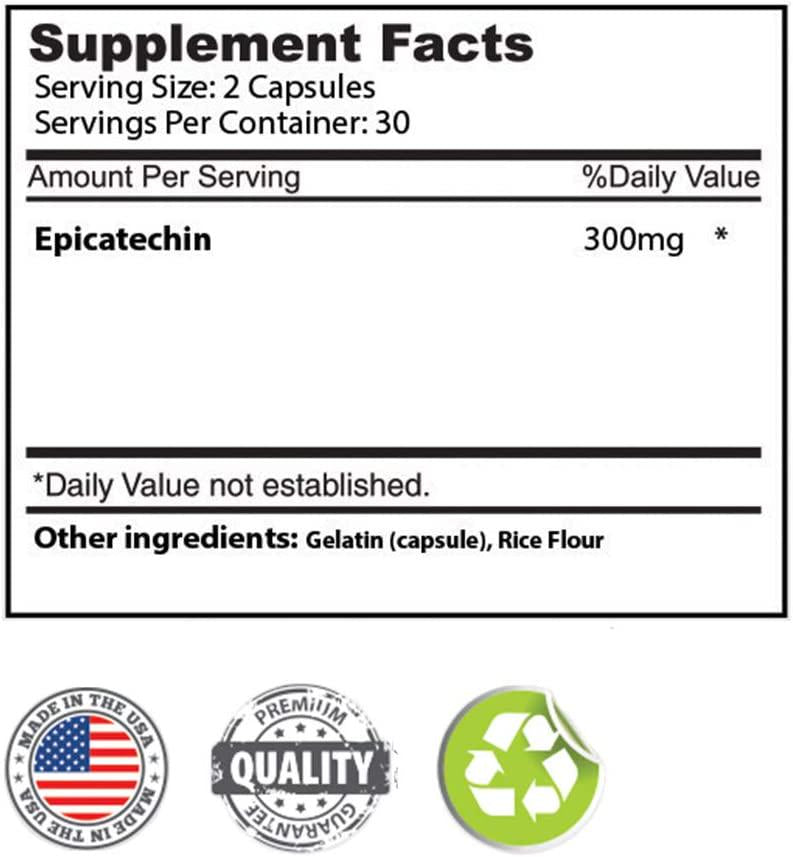 EPICATECHIN - 60 Capsules 300mg Per Serving by Body Essentials Maximize Muscle Growth Increase Protein Synthesis, Gains, Lean Muscle Increase Strength and Decrease Body Fat