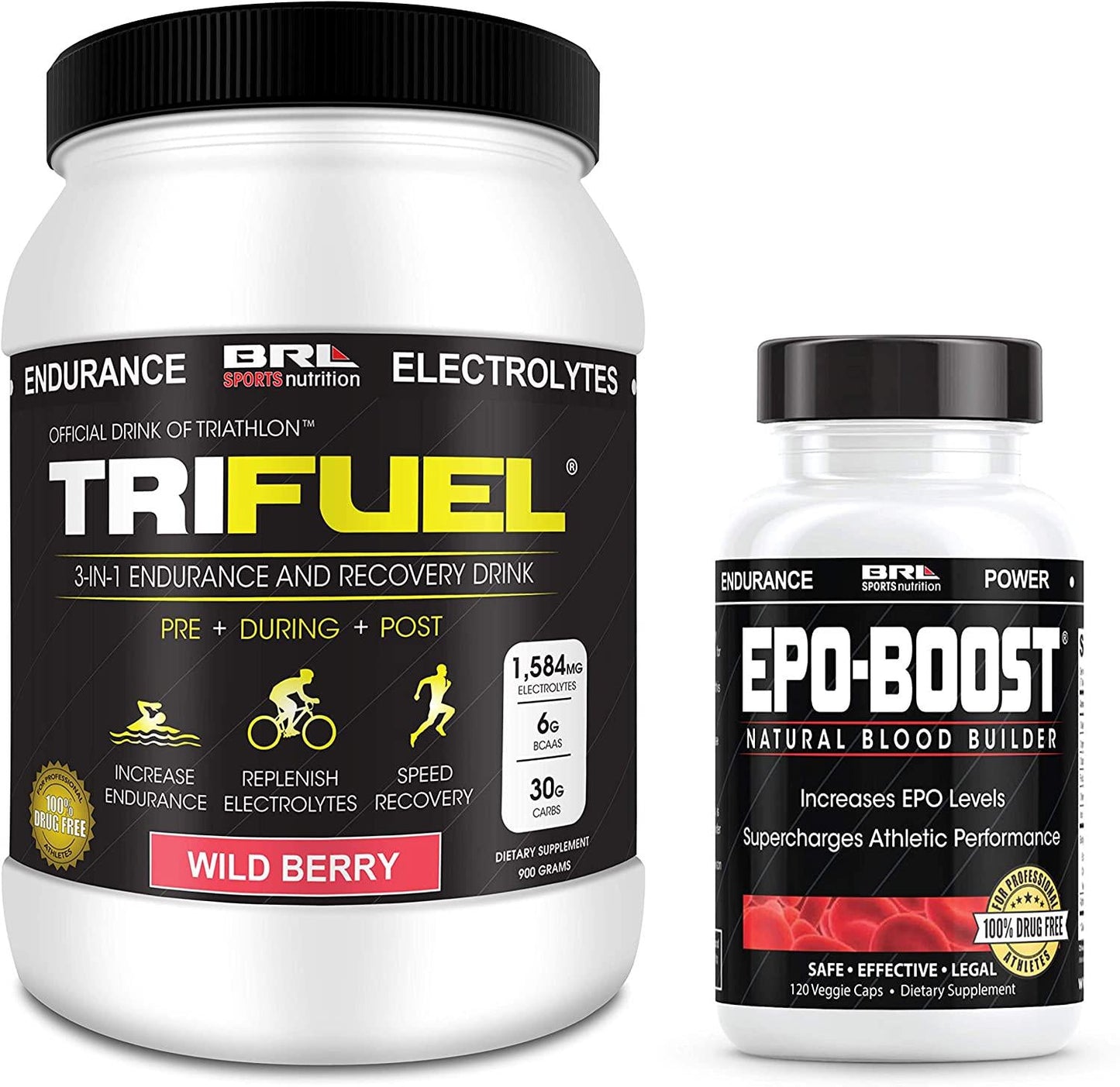 EPO-BOOST Natural Blood Builder and Tri Fuel Wild Berry Sports Supplement Bundle. RBC Booster and BCAA Electrolyte Drink. Echinacea and Dandelion Root for Increased VO2 Max, Energy, Endurance.