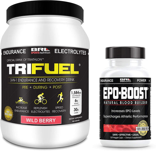 EPO-BOOST Natural Blood Builder and Tri Fuel Wild Berry Sports Supplement Bundle. RBC Booster and BCAA Electrolyte Drink. Echinacea and Dandelion Root for Increased VO2 Max, Energy, Endurance.
