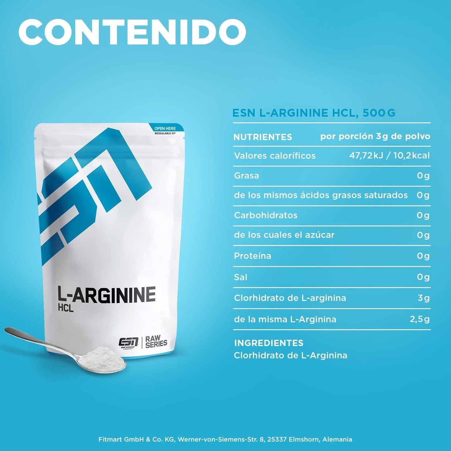 ESN L-Arginine Hcl Supplement, 500 g, Standard