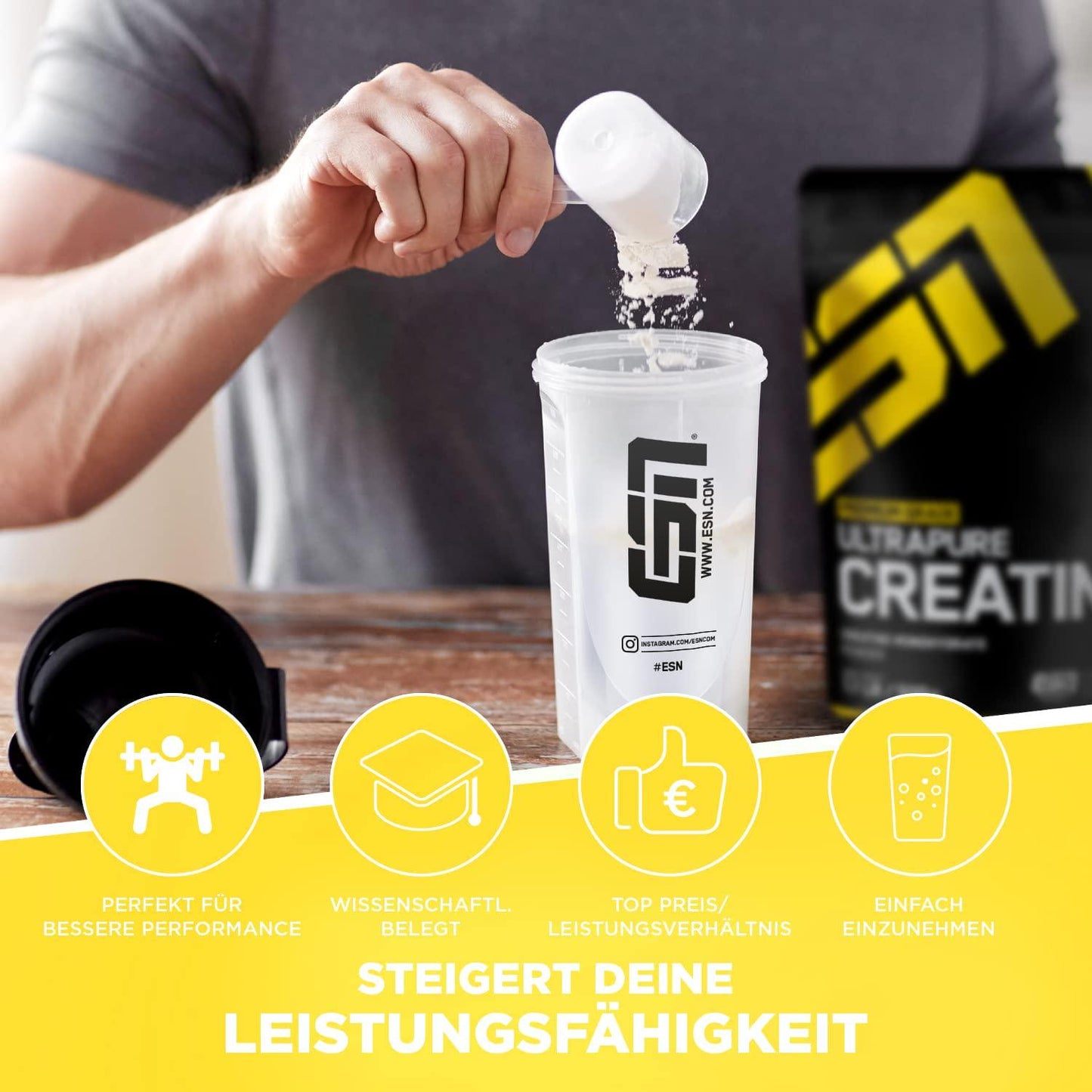 ESN Ultrapure Creatine Monohydrate - Able to increase physical performance during short, high-intensity phases - 500g