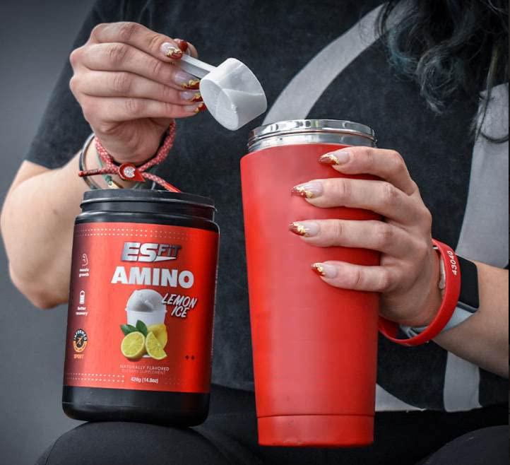 ES Fit Amino Powder - Pre and Post Workout with Electrolytes - BCAAs 2:1:1 Ratio, Amino Acids, 3rd Party Tested, Lemon Ice, 30 Servings