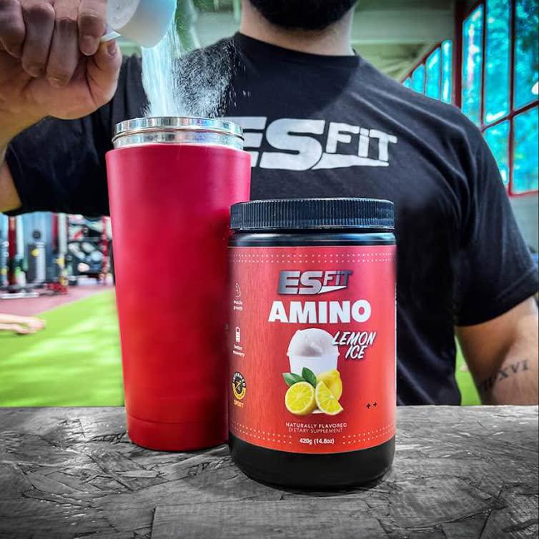 ES Fit Amino Powder - Pre and Post Workout with Electrolytes - BCAAs 2:1:1 Ratio, Amino Acids, 3rd Party Tested, Lemon Ice, 30 Servings