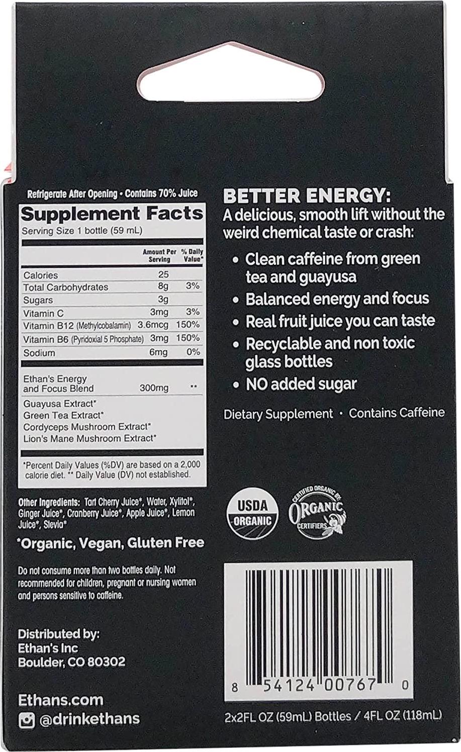 ETHANS Organic Tart Cherry Ginger Energy Shot Duo, 2 FZ