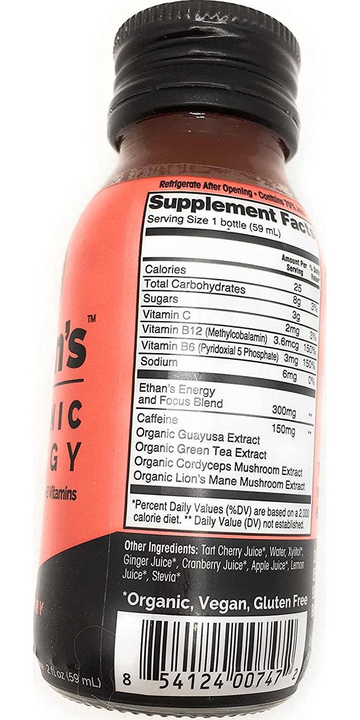 ETHANS Organic Tart Cherry Ginger Energy Shot Duo, 2 FZ
