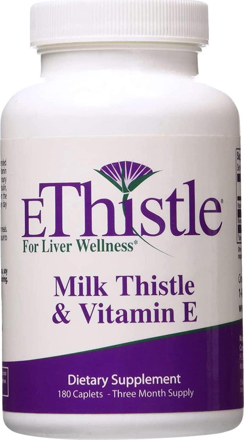 EThistle Liver Wellness Dietary Supplement, Milk Thistle and Vitamin E Liver Health Formula, 180 Caplets