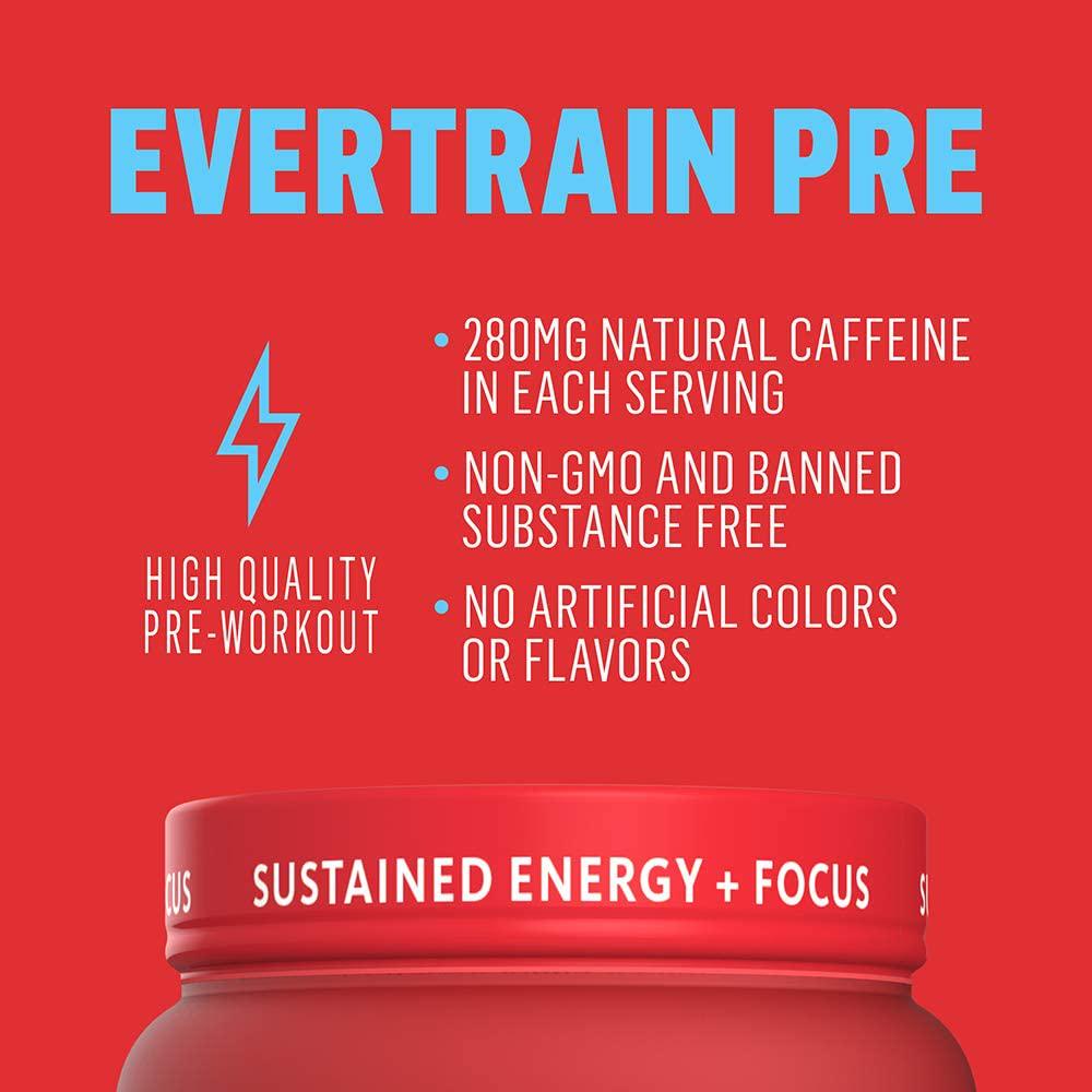 EVERTRAIN PRE - Premium Clean Pre Workout Powder with Natural Flavors and Colors - Strength, Energy, and Muscle Building Supplement, 25 Servings (Fruit Punch)