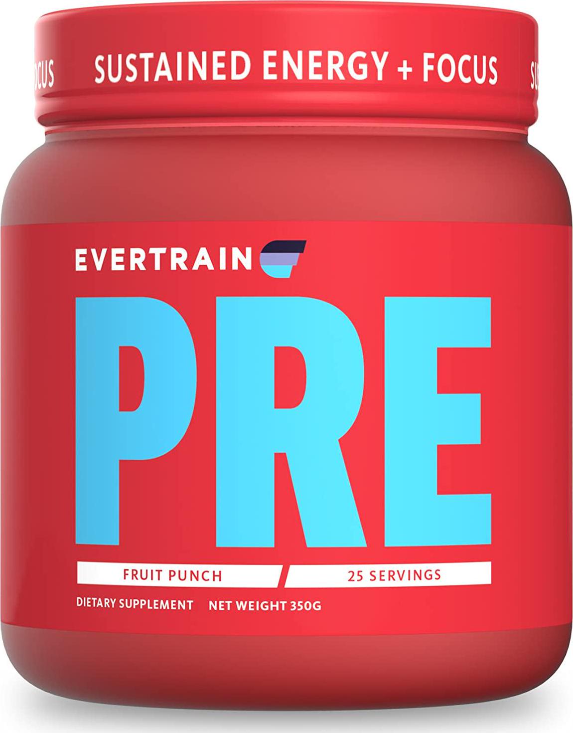 EVERTRAIN PRE - Premium Clean Pre Workout Powder with Natural Flavors and Colors - Strength, Energy, and Muscle Building Supplement, 25 Servings (Fruit Punch)