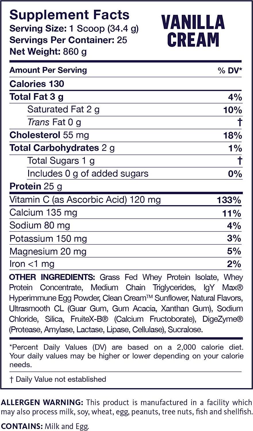 EVERTRAIN PROTEIN + HEALTH Whey Protein Powder - Recovery and Immune Boosting Supplement With Digestive Enzymes - 25 Servings - Vanilla Cream